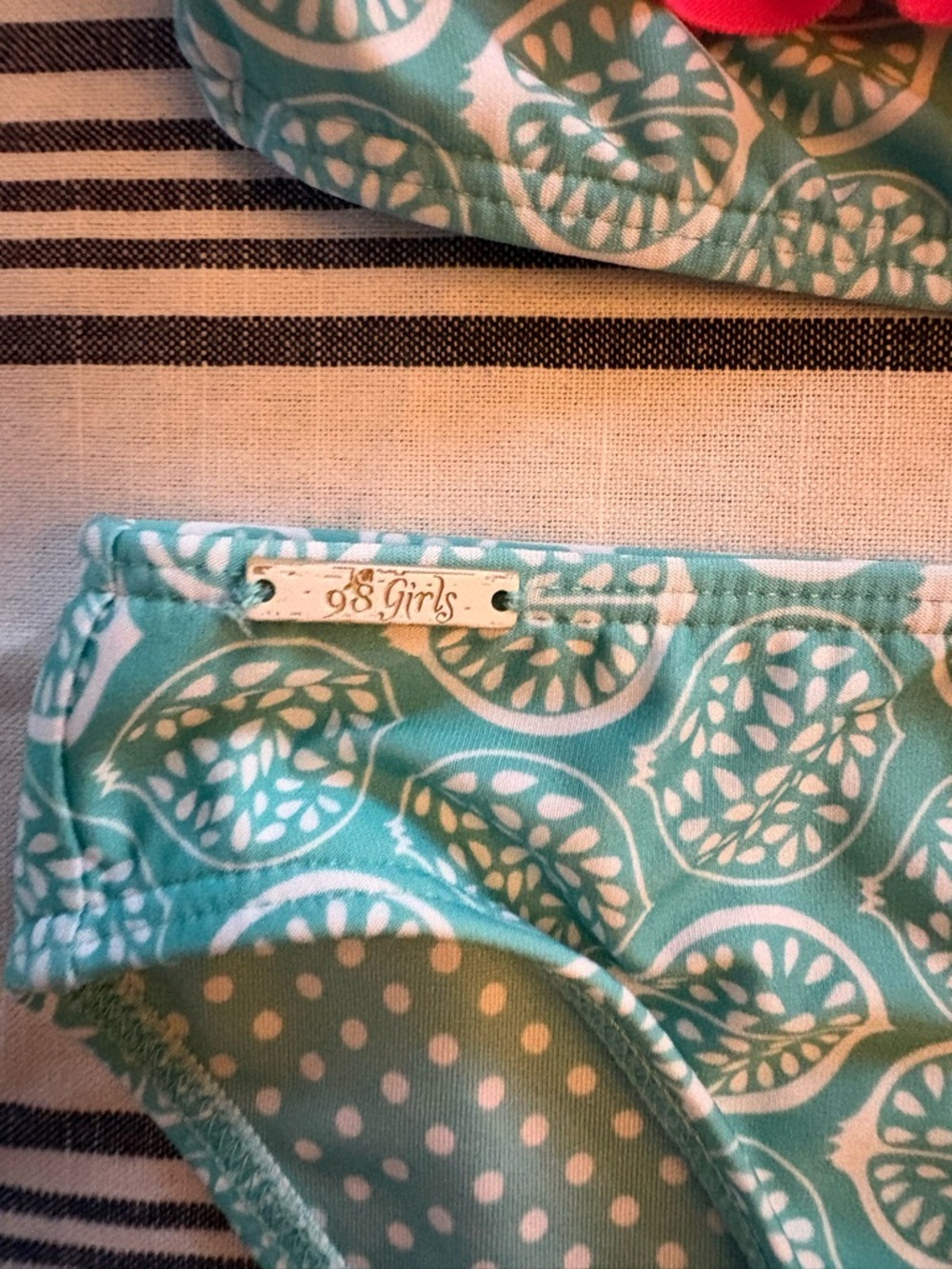 Turquoise Patterned Ruffle Bikini Top & Bottom - Picture 2 of 3